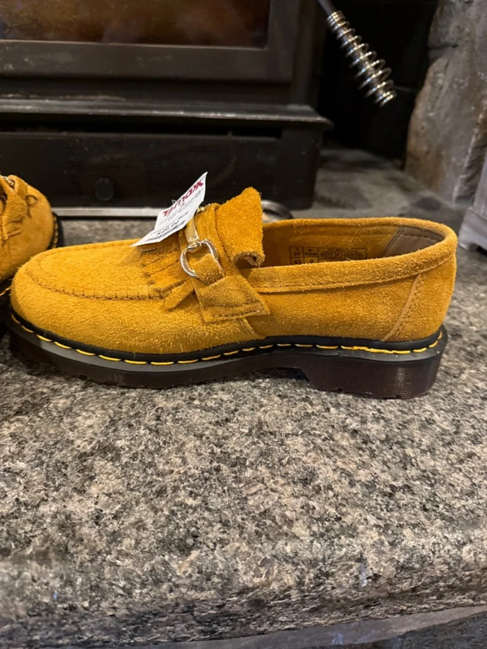 DR. MARTENS women’s Adrian Snaffle Tassel Mustard Suede Loafers - Picture 6 of 16